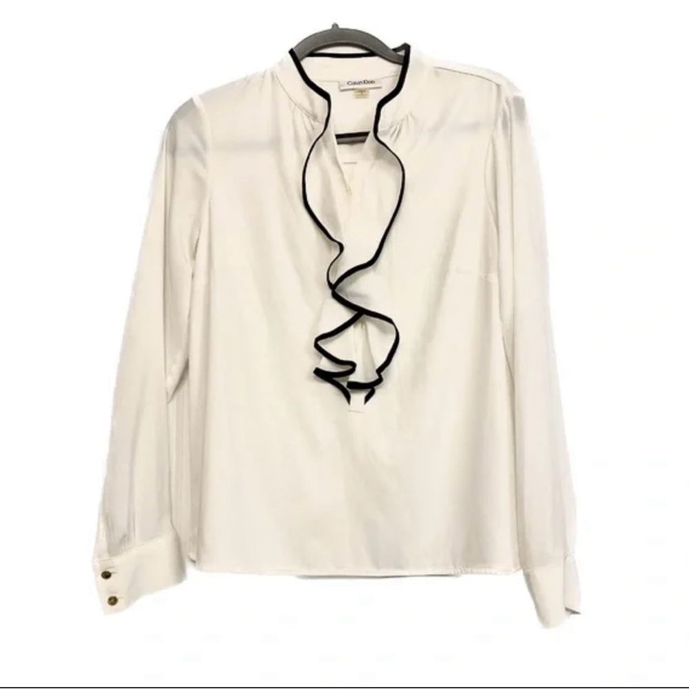 Calvin Klein White Blouse with Black Trim